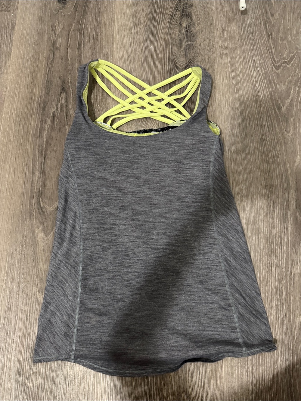 lululemon athletica Gray Tank with Neon Yellow Strappy Back